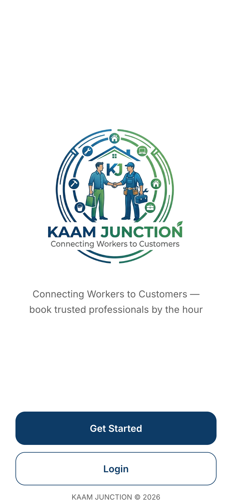 Kaam Junction welcome screen